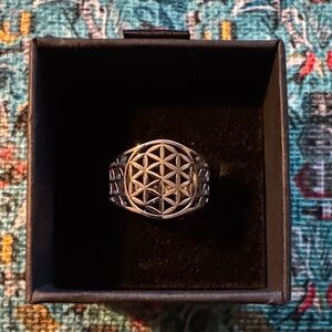 Silver Stainless Steel Geometric Flower of Life Dome Ring